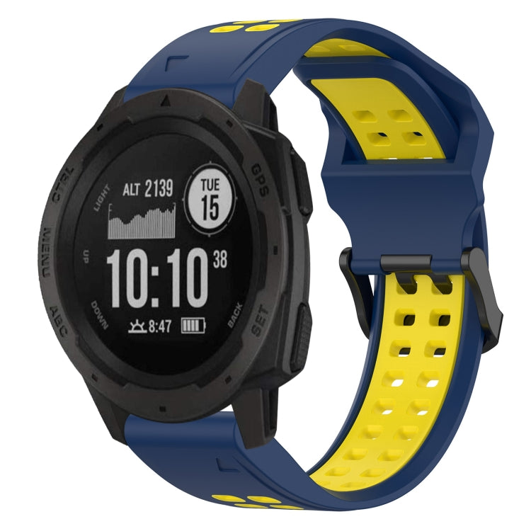 For Garmin Instinct 22mm Two-Color Reverse Buckle Silicone Watch Band(Blue+Yellow) - Watch Bands by PMC Jewellery | Online Shopping South Africa | PMC Jewellery