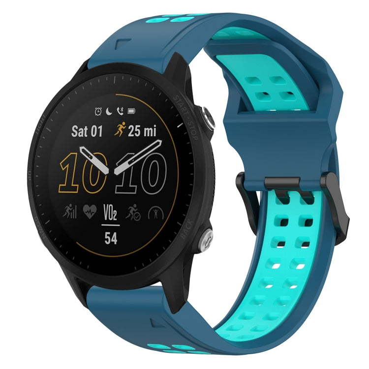 For Garmin Forerunner 955 22mm Two-Color Reverse Buckle Silicone Watch Band(Blue+Teal) - Watch Bands by PMC Jewellery | Online Shopping South Africa | PMC Jewellery