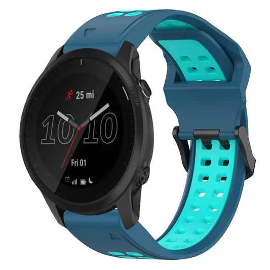 For Garmin Forerunner 945 22mm Two-Color Reverse Buckle Silicone Watch Band(Blue+Teal) - Watch Bands by PMC Jewellery | Online Shopping South Africa | PMC Jewellery