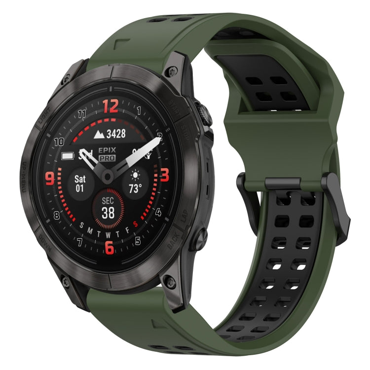 For Garmin Epix Pro 51mm 26mm Two-Color Reverse Buckle Silicone Watch Band(Army Green+Black) - Watch Bands by PMC Jewellery | Online Shopping South Africa | PMC Jewellery