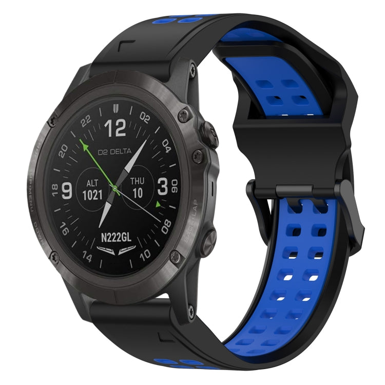 For Garmin D2 Delta PX 26mm Two-Color Reverse Buckle Silicone Watch Band(Black+Blue) - Watch Bands by PMC Jewellery | Online Shopping South Africa | PMC Jewellery