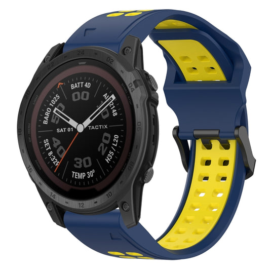 For Garmin Tactix 7 Pro 26mm Two-Color Reverse Buckle Silicone Watch Band(Blue+Yellow) - Watch Bands by PMC Jewellery | Online Shopping South Africa | PMC Jewellery