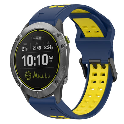 For Garmin Enduro 26mm Two-Color Reverse Buckle Silicone Watch Band(Blue+Yellow) - Watch Bands by PMC Jewellery | Online Shopping South Africa | PMC Jewellery