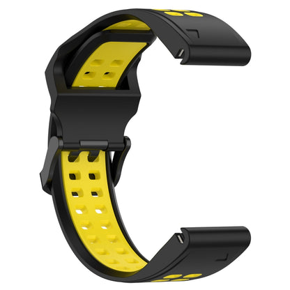 For Garmin Fenix 6X 26mm Two-Color Reverse Buckle Silicone Watch Band(Black+Yellow) - Watch Bands by PMC Jewellery | Online Shopping South Africa | PMC Jewellery