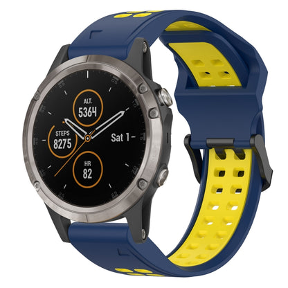 For Garmin Fenix 5X Plus 26mm Two-Color Reverse Buckle Silicone Watch Band(Blue+Yellow) - Watch Bands by PMC Jewellery | Online Shopping South Africa | PMC Jewellery