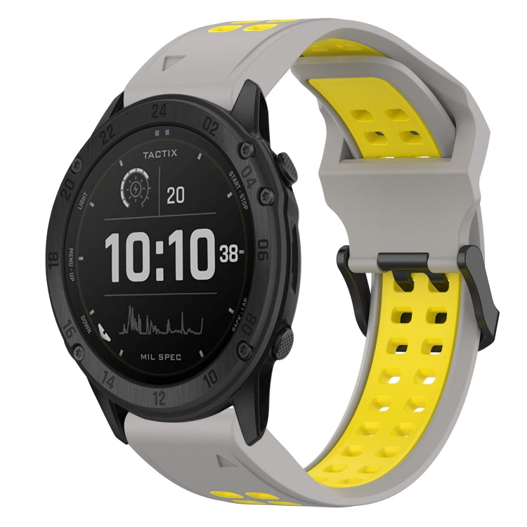 For Garmin Tactix Delta 26mm Two-Color Reverse Buckle Silicone Watch Band(Grey+Yellow) - Watch Bands by PMC Jewellery | Online Shopping South Africa | PMC Jewellery