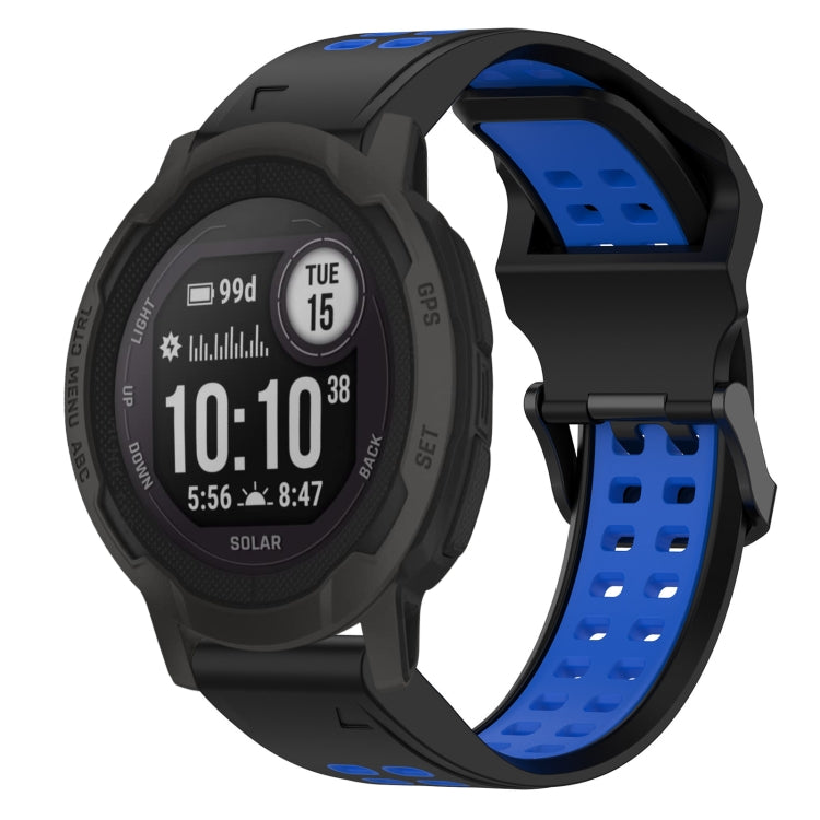 For Garmin Instinct 2S 20mm Two-Color Reverse Buckle Silicone Watch Band(Black+Blue) - Watch Bands by PMC Jewellery | Online Shopping South Africa | PMC Jewellery