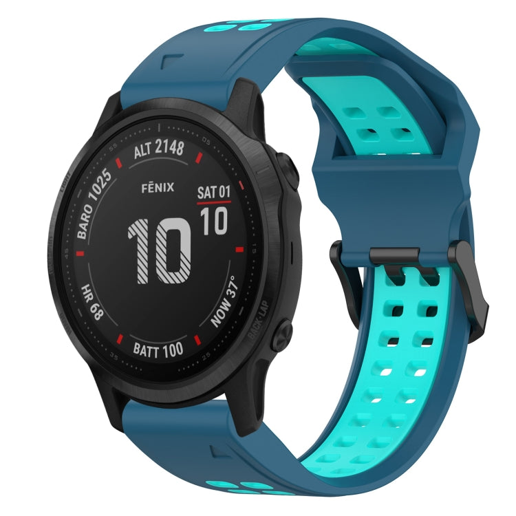 For Garmin Fenix 6S Pro 20mm Two-Color Reverse Buckle Silicone Watch Band(Blue+Teal) - Watch Bands by PMC Jewellery | Online Shopping South Africa | PMC Jewellery