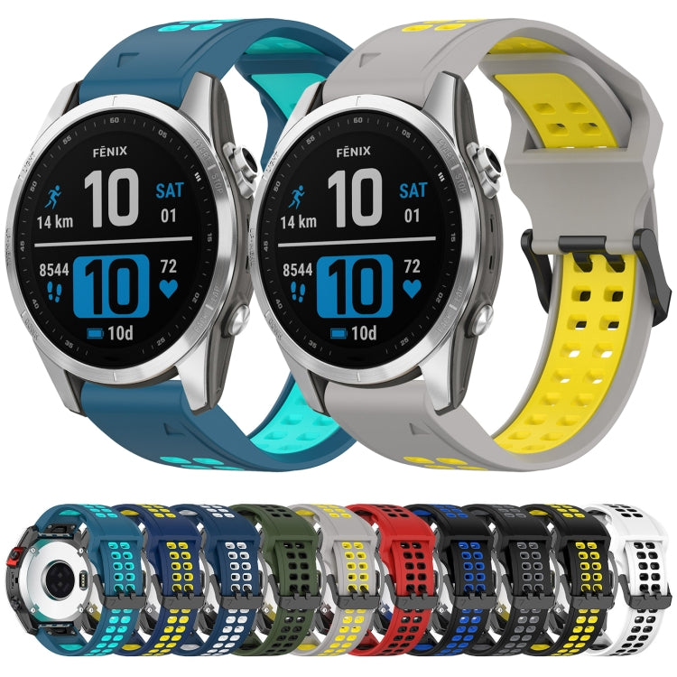 For Garmin Instinct 2S 20mm Two-Color Reverse Buckle Silicone Watch Band(Black+Blue) - Watch Bands by PMC Jewellery | Online Shopping South Africa | PMC Jewellery