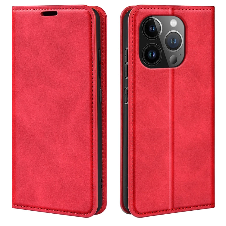 For iPhone 15 Pro Max Retro-skin  Magnetic Suction Leather Phone Case(Red) - iPhone 15 Pro Max Cases by PMC Jewellery | Online Shopping South Africa | PMC Jewellery