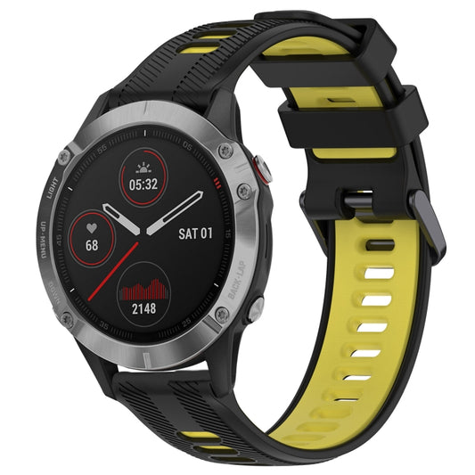 For Garmin Fenix 6 Sports Two-Color Silicone Watch Band(Black+Yellow) - Watch Bands by PMC Jewellery | Online Shopping South Africa | PMC Jewellery