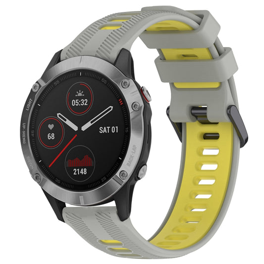 For Garmin Fenix 6 Sports Two-Color Silicone Watch Band(Grey+Yellow) - Watch Bands by PMC Jewellery | Online Shopping South Africa | PMC Jewellery