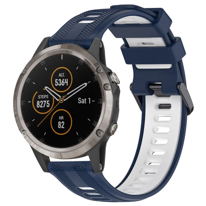 For Garmin Fenix 5 Plus Sports Two-Color Silicone Watch Band(Midnight Blue+White) - Watch Bands by PMC Jewellery | Online Shopping South Africa | PMC Jewellery