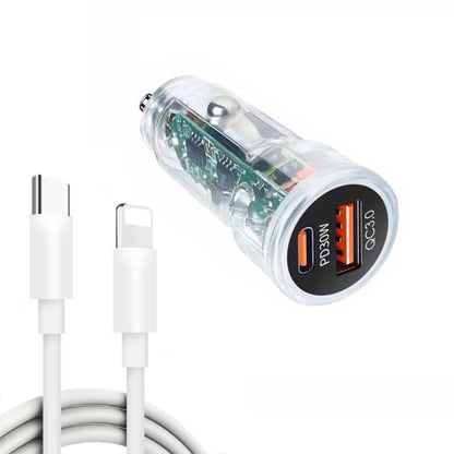 P35 48W PD30W + QC3.0 18W USB Transparent Car Charger with Type-C to 8 Pin Phone Data Cable(Transparent) - Car Charger by PMC Jewellery | Online Shopping South Africa | PMC Jewellery