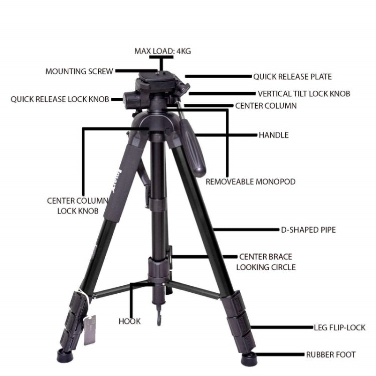 JMARY KP2264 Portable Detachable Tripod Mobile Phone SLR Camera Aluminium Alloy Stand(Black) - Tripods by Jmary | Online Shopping South Africa | PMC Jewellery