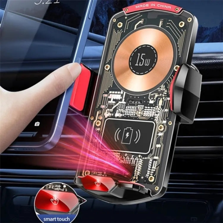 A6 Car Automatic Clamping Phone Holder 15W Magnetic Wireless Charger(Black) - Car Charger by PMC TechLife | Online Shopping South Africa | PMC TechLife
