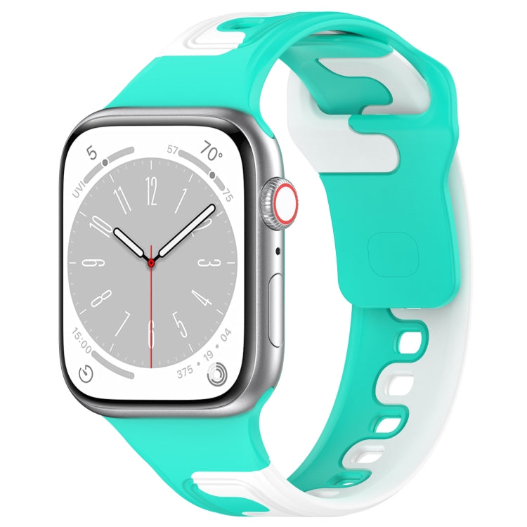 For Apple Watch 6 44mm Double Color Silicone Watch Band(Cyan+White) - Watch Bands by PMC TechLife | Online Shopping South Africa | PMC TechLife