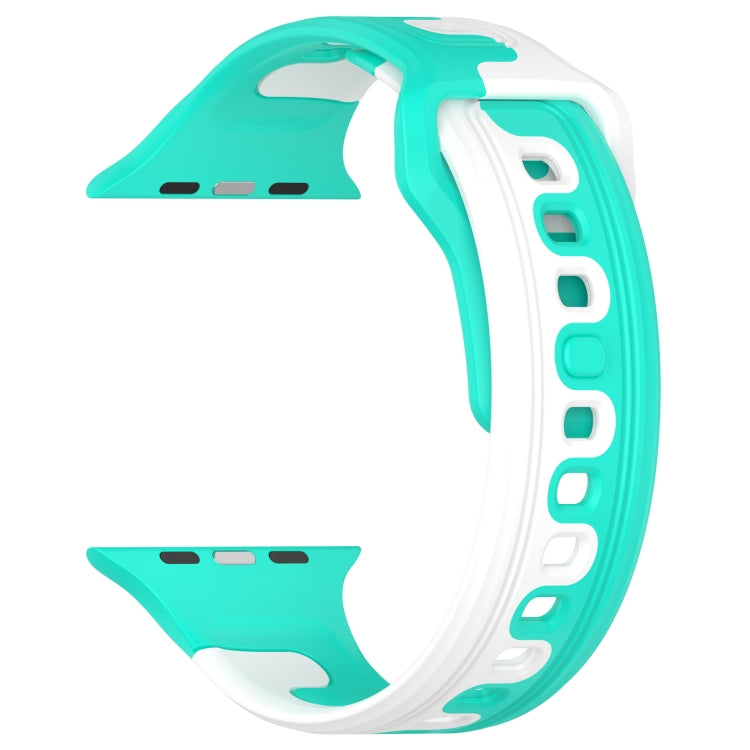 For Apple Watch 6 44mm Double Color Silicone Watch Band(Cyan+White) - Watch Bands by PMC TechLife | Online Shopping South Africa | PMC TechLife