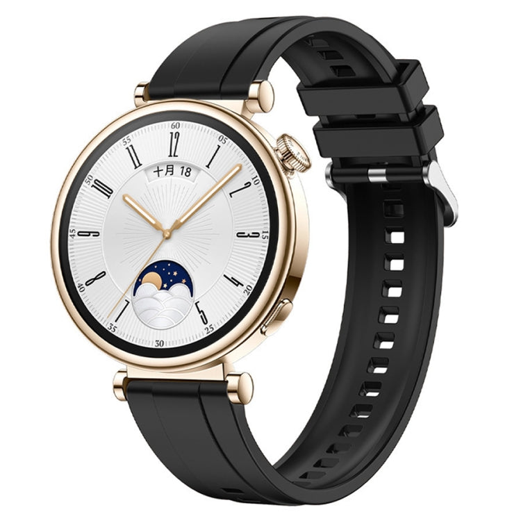 For Huawei Watch GT4 41mm Tire Pattern Silver Buckle Silicone Watch Band(Black) - Watch Bands by PMC TechLife | Online Shopping South Africa | PMC TechLife