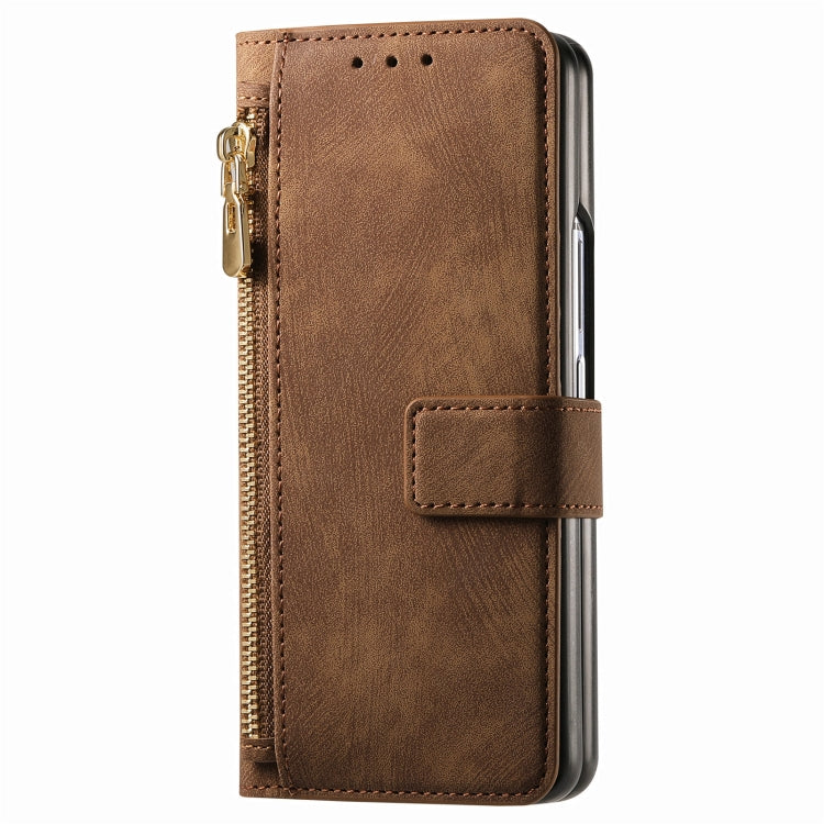 For Samsung Galaxy Z Fold5 5G Retro MagSafe Magnetic Zipper Wallet Leather Phone Case(Brown) - Galaxy Z Fold5 Cases by PMC Jewellery | Online Shopping South Africa | PMC Jewellery