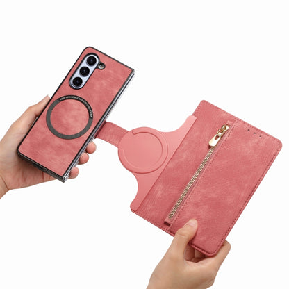 For Samsung Galaxy Z Fold5 5G Retro MagSafe Magnetic Zipper Wallet Leather Phone Case(Pink) - Galaxy Z Fold5 Cases by PMC Jewellery | Online Shopping South Africa | PMC Jewellery