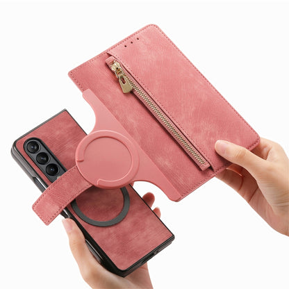 For Samsung Galaxy Z Fold4 Retro MagSafe Magnetic Zipper Wallet Leather Phone Case(Pink) - Galaxy Z Fold4 5G Cases by PMC Jewellery | Online Shopping South Africa | PMC Jewellery