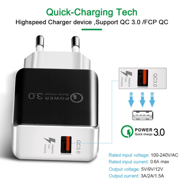 1USB QC 3.0 Wire Drawing Quick Charger EU Plug(black) - USB Charger by PMC TechLife | Online Shopping South Africa | PMC TechLife | Buy Now Pay Later Mobicred