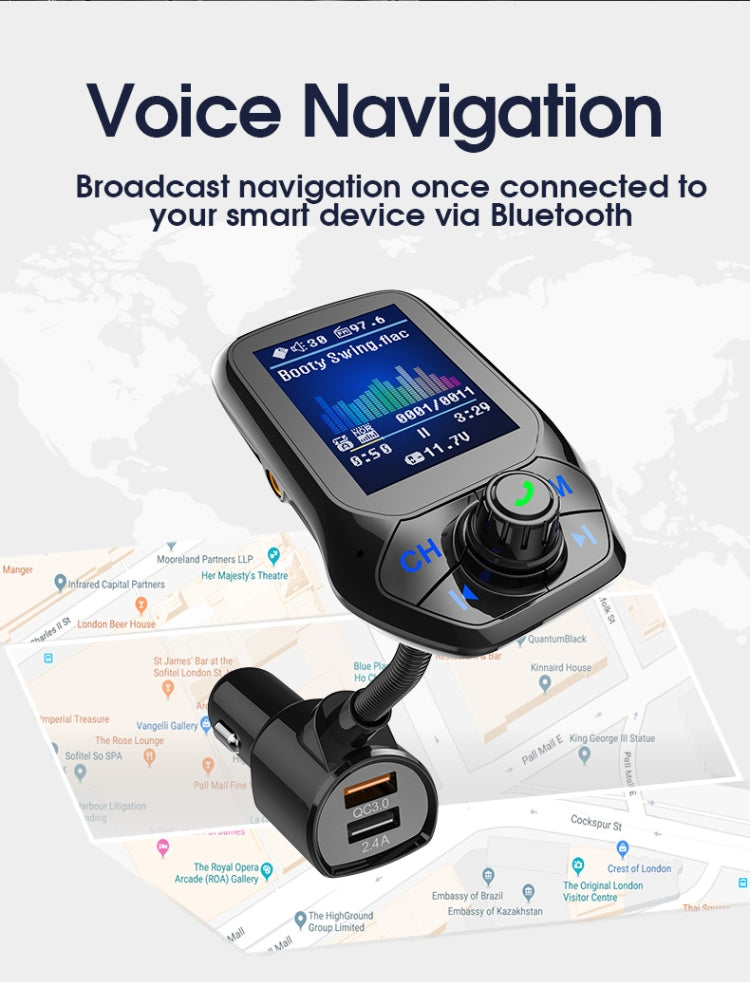 T43 Car Bluetooth Mp3 Multi-function Large Color Screen QC3.0 Bluetooth Car Charge Lossless Car Bluetooth Player - Bluetooth Car Kits by PMC TechLife | Online Shopping South Africa | PMC TechLife