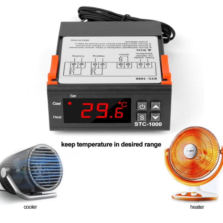STC-1000 220V Digital Temperature Controller LED Temperature Regulator Thermostat for Incubator Relay 10A Heating and Cooling - Thermostat & Thermometer by PMC TechLife | Online Shopping South Africa | PMC TechLife