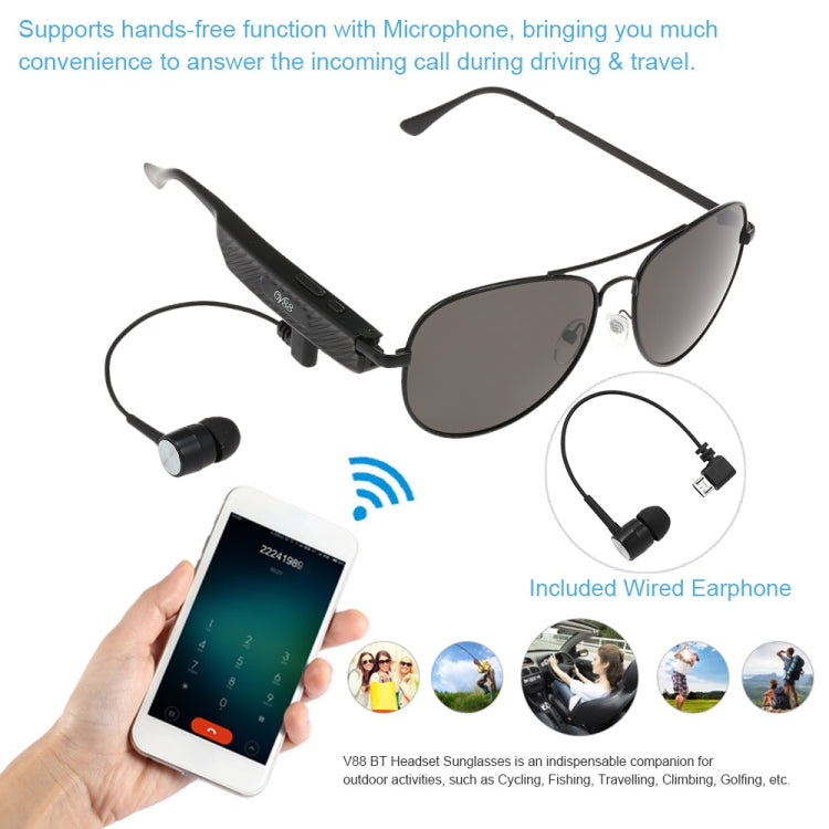 Y88 Wireless Earphone Bluetooth Headset Sunglasses Music Headphones Smart Glasses Earbud Hands-free with Mic - Bluetooth Earphone by PMC Jewellery | Online Shopping South Africa | PMC Jewellery