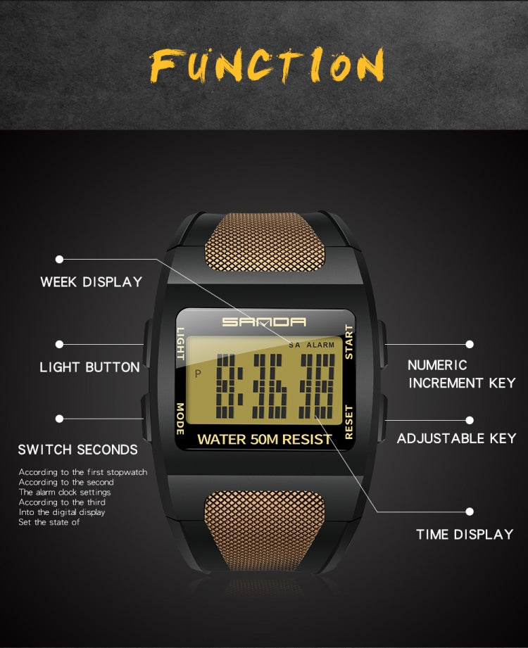 SANDA 222 Men Sports Outdoor Mountaineering Digital Electronic Watch Square Multi functional Waterproof Watch(Black) - Sport Watches by SANDA | Online Shopping South Africa | PMC Jewellery | Buy Now Pay Later Mobicred