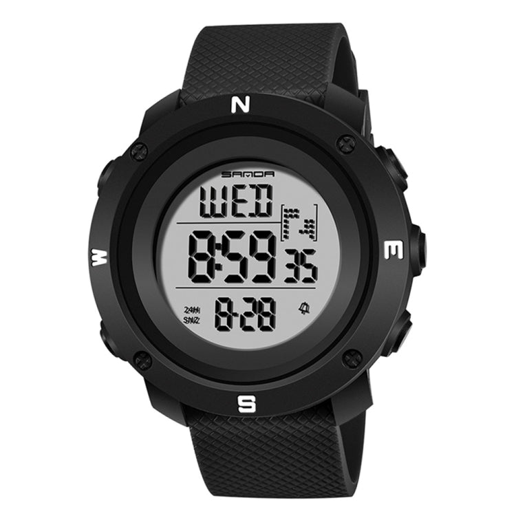 SANDA 361 Fashionable Night Light Sports Children Electronic Watch Multi Functional Personality Night Light Men Waterproof Watch(Black White) - Silicone Strap Watches by SANDA | Online Shopping South Africa | PMC Jewellery | Buy Now Pay Later Mobicred