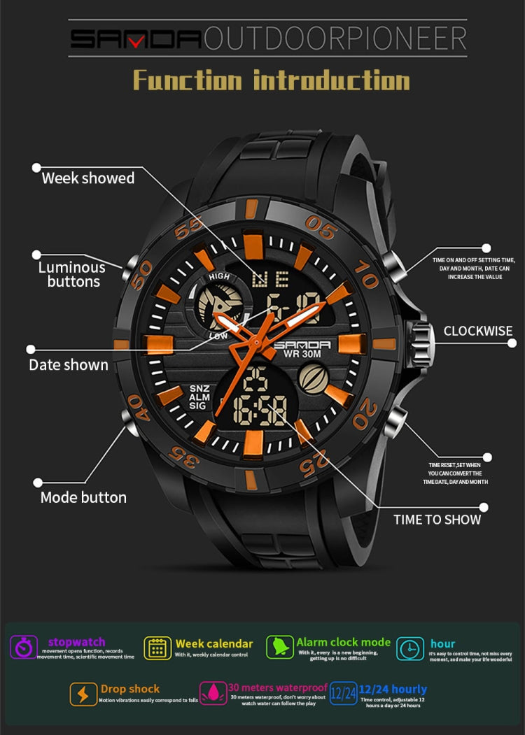 SANDA 791 Watch Genuine Fashion Sports Multifunction Electronic Watch Popular Men luminous Wrist Watch(Black) - Sport Watches by SANDA | Online Shopping South Africa | PMC Jewellery | Buy Now Pay Later Mobicred