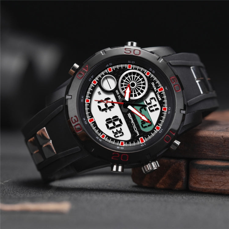 SANDA New Waterproof Luminous Plastic Multi Functional Watch Men Outdoor Sports LED Electronic Watch(Red) - Sport Watches by SANDA | Online Shopping South Africa | PMC Jewellery | Buy Now Pay Later Mobicred