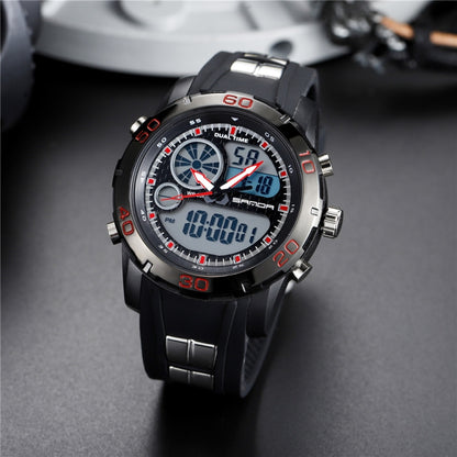 SANDA New Waterproof Luminous Plastic Multi Functional Watch Men Outdoor Sports LED Electronic Watch(Red) - Sport Watches by SANDA | Online Shopping South Africa | PMC Jewellery | Buy Now Pay Later Mobicred