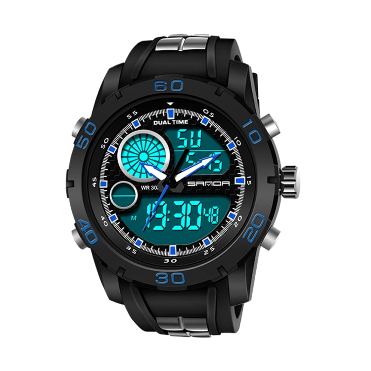 SANDA New Waterproof Luminous Plastic Multi Functional Watch Men Outdoor Sports LED Electronic Watch(Blue) - Sport Watches by SANDA | Online Shopping South Africa | PMC Jewellery | Buy Now Pay Later Mobicred