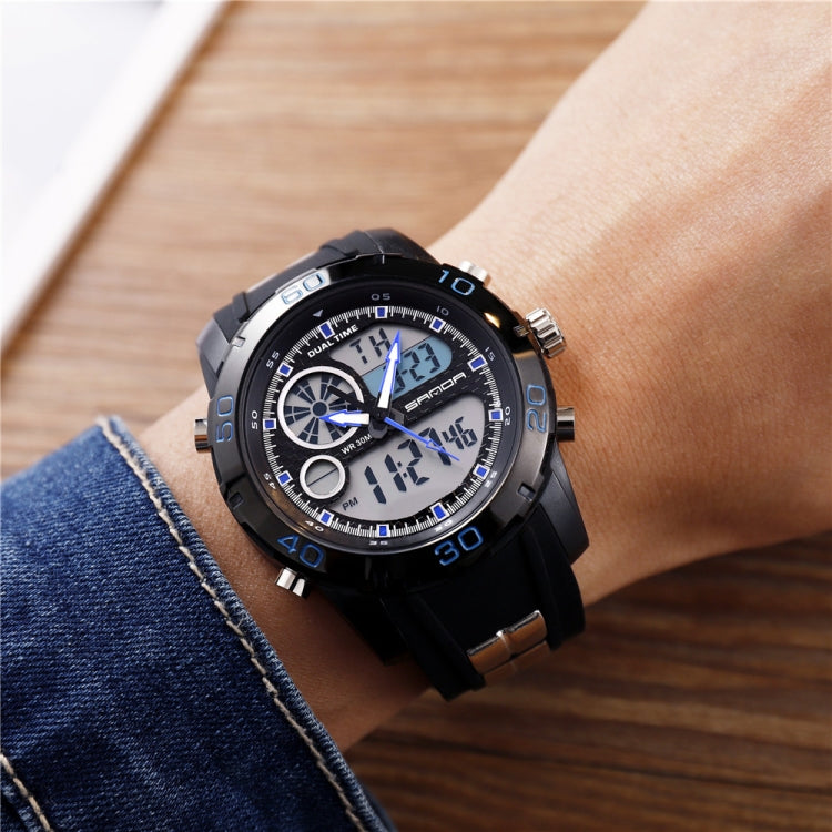 SANDA New Waterproof Luminous Plastic Multi Functional Watch Men Outdoor Sports LED Electronic Watch(Blue) - Sport Watches by SANDA | Online Shopping South Africa | PMC Jewellery | Buy Now Pay Later Mobicred