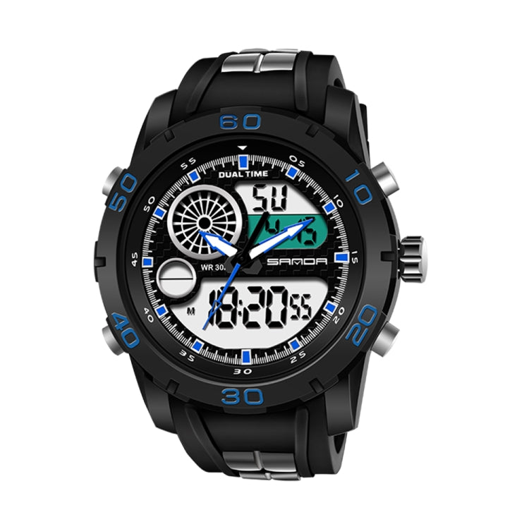 SANDA New Waterproof Luminous Plastic Multi Functional Watch Men Outdoor Sports LED Electronic Watch(Blue) - Sport Watches by SANDA | Online Shopping South Africa | PMC Jewellery | Buy Now Pay Later Mobicred