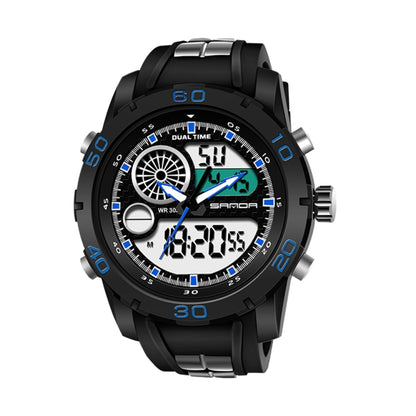 SANDA New Waterproof Luminous Plastic Multi Functional Watch Men Outdoor Sports LED Electronic Watch(Blue) - Sport Watches by SANDA | Online Shopping South Africa | PMC Jewellery | Buy Now Pay Later Mobicred