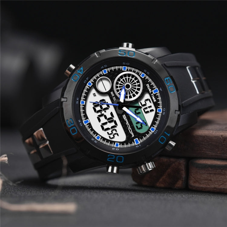 SANDA New Waterproof Luminous Plastic Multi Functional Watch Men Outdoor Sports LED Electronic Watch(Blue) - Sport Watches by SANDA | Online Shopping South Africa | PMC Jewellery | Buy Now Pay Later Mobicred