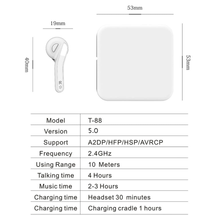 T88 Mini Touch Control Hifi Wireless Bluetooth Earphones TWS Wireless Earbuds with Charger Box(White) - TWS Earphone by PMC Jewellery | Online Shopping South Africa | PMC Jewellery