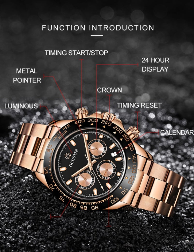 OCHSTIN Augusten 6103B Multi Function Quartz Watch Sports luminous Waterproof Watch Calendar Steel Band Men  Watch(Silvery) - Sport Watches by OCHSTIN | Online Shopping South Africa | PMC Jewellery | Buy Now Pay Later Mobicred