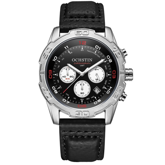 OCHSTIN 6116 Men  Leather Calendar Multi Function Leisure Men  Waterproof Watch(Silvery) - Leather Strap Watches by OCHSTIN | Online Shopping South Africa | PMC Jewellery | Buy Now Pay Later Mobicred