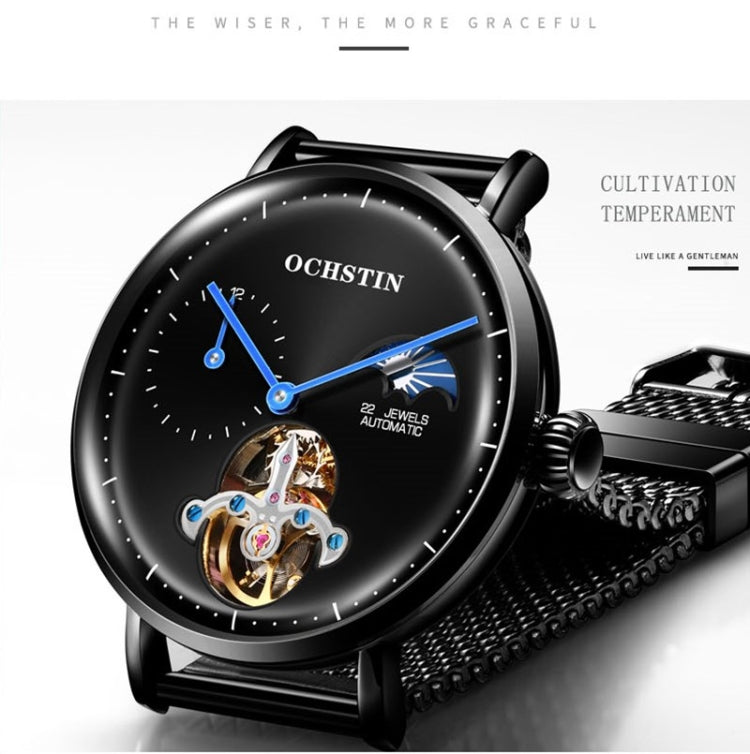 OCHSTIN 6121 Flywheel Mechanical Watch Fashion Hollow Full Automatic Mechanical Watch Business Men Watch Stainless Steel Watch  Waterproof Watch(Black) - Sport Watches by OCHSTIN | Online Shopping South Africa | PMC Jewellery | Buy Now Pay Later Mobicred