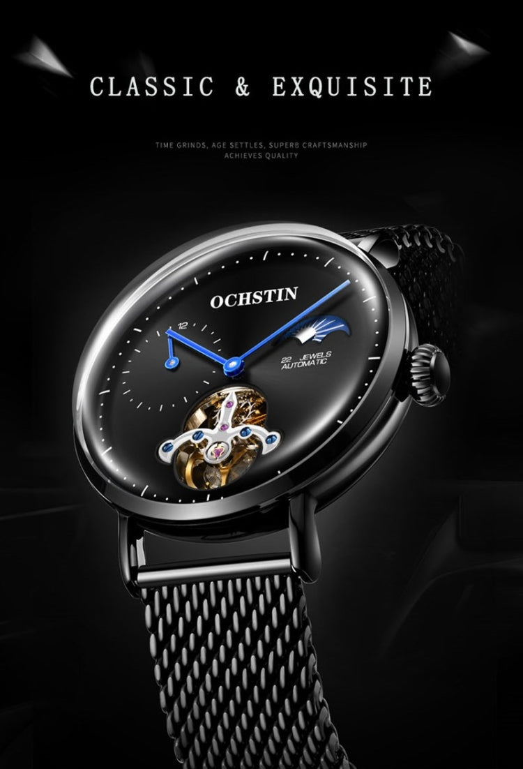 OCHSTIN 6121 Flywheel Mechanical Watch Fashion Hollow Full Automatic Mechanical Watch Business Men Watch Stainless Steel Watch  Waterproof Watch(Black) - Sport Watches by OCHSTIN | Online Shopping South Africa | PMC Jewellery | Buy Now Pay Later Mobicred