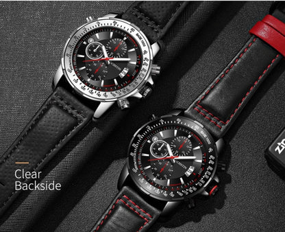 OCHSTIN 6125B Quartz Watch Night Light Waterproof Watch Timing Multi Function Men Watch(Black) - Leather Strap Watches by OCHSTIN | Online Shopping South Africa | PMC Jewellery | Buy Now Pay Later Mobicred