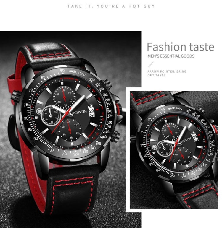 OCHSTIN 6125B Quartz Watch Night Light Waterproof Watch Timing Multi Function Men Watch(Black) - Leather Strap Watches by OCHSTIN | Online Shopping South Africa | PMC Jewellery | Buy Now Pay Later Mobicred