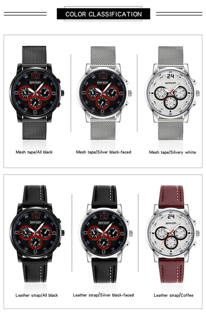 SANDA 5009 Business Fashion Three Eye Six Needle Casual Leather Waterproof Men Quartz Watch(Black Silver) - Sport Watches by SANDA | Online Shopping South Africa | PMC Jewellery | Buy Now Pay Later Mobicred