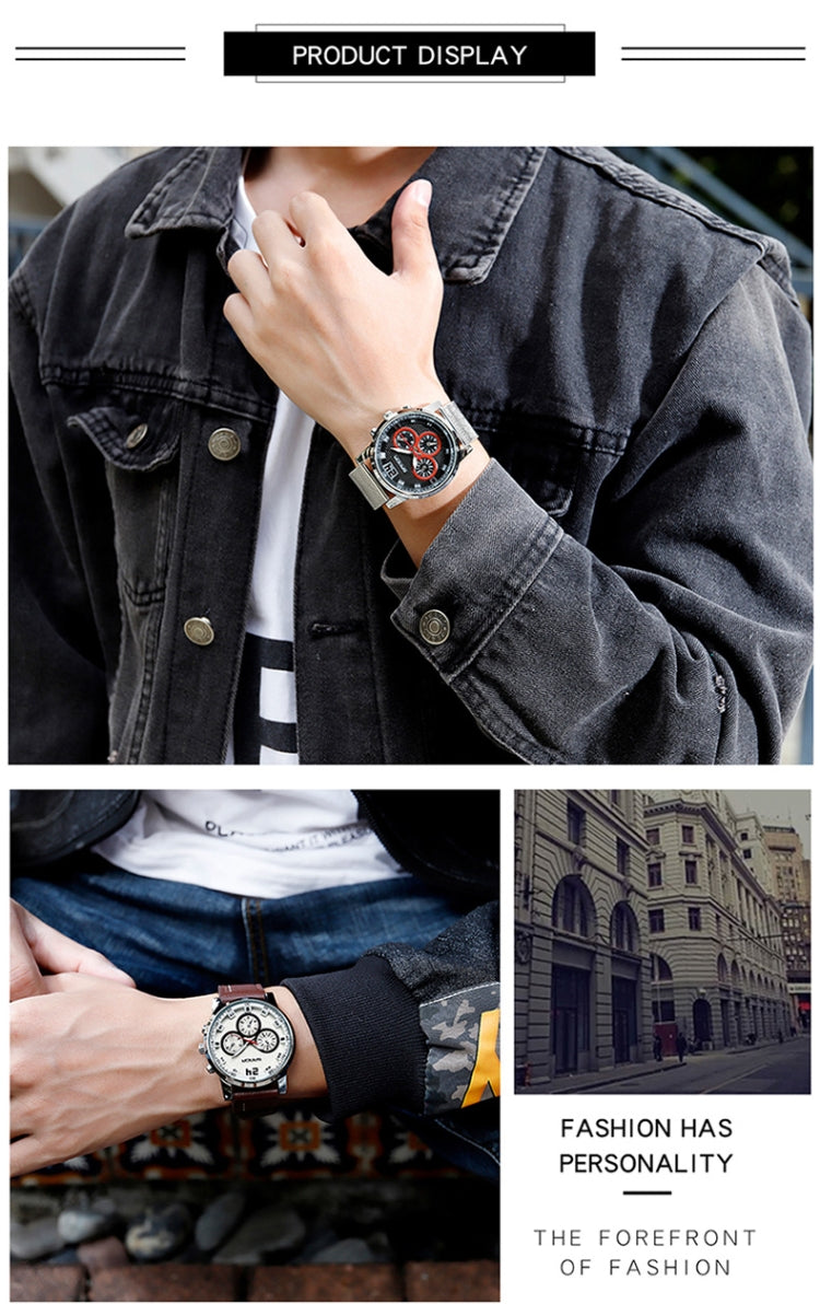 SANDA 5009 Business Fashion Three Eye Six Needle Casual Leather Waterproof Men Quartz Watch(Coffee) - Sport Watches by SANDA | Online Shopping South Africa | PMC Jewellery | Buy Now Pay Later Mobicred