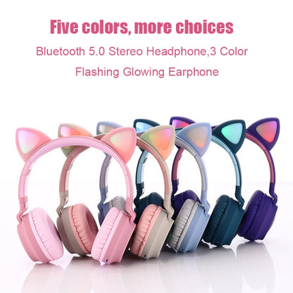 BT028C Cute Cat Ear Bluetooth 5.0 Headphones Foldable On-Ear Stereo Wireless Headset Headphone with Mic / LED Light / FM Radio / TF Card(Pink) - Headset & Headphone by PMC Jewellery | Online Shopping South Africa | PMC Jewellery